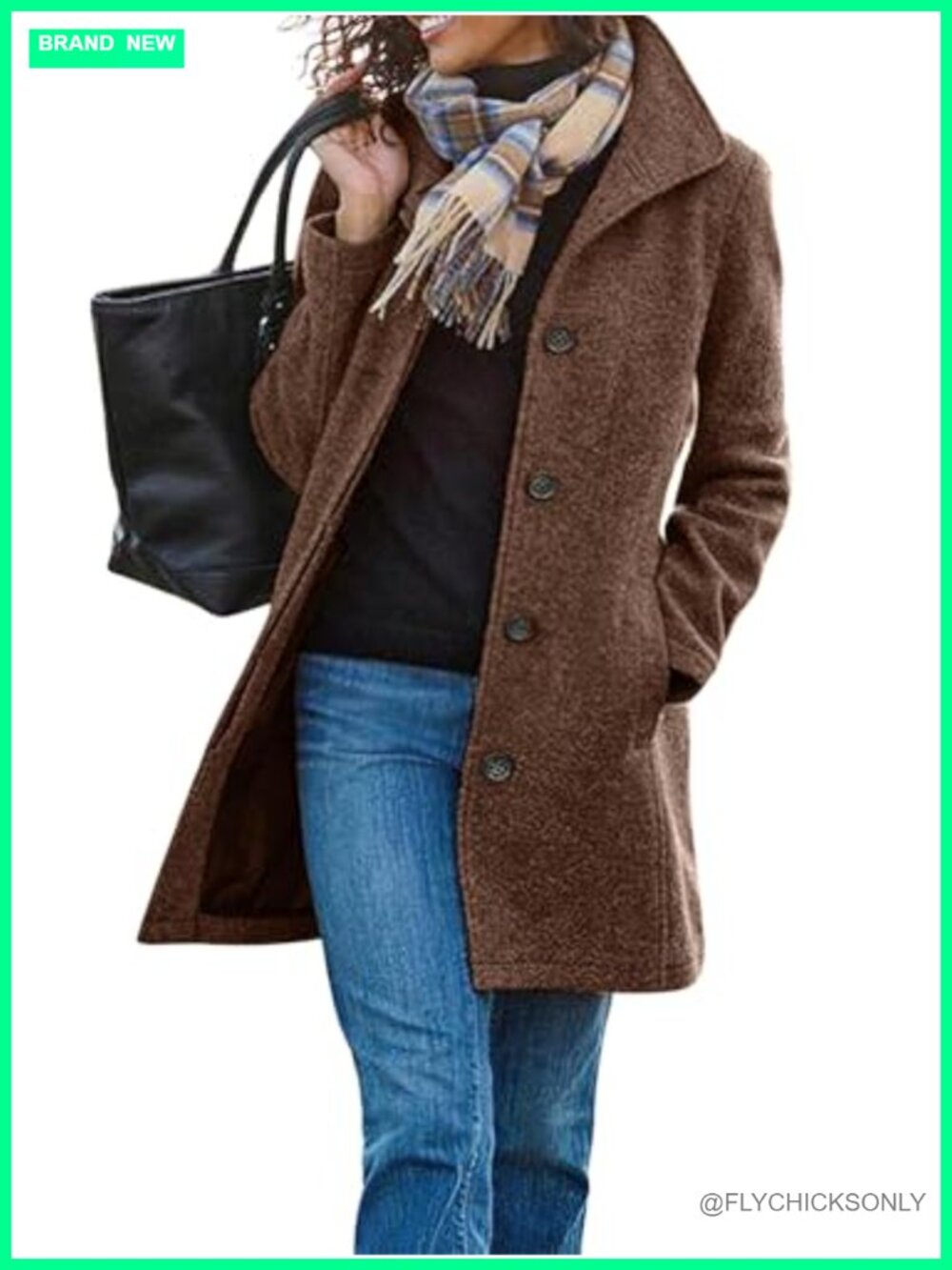 Wool Blend Pea Coat Single Breasted Stand Collar Midi Trench Overcoat